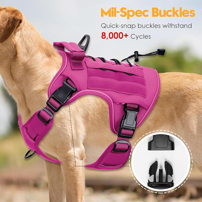 Heavy-Duty Tactical Dog Harness for Large Dogs, No Pull Adjustable Reflective Pet Vest with Molle System, K9 Military-Grade Control for Service Training, Outdoor & 10+ Breeds, Pink, XX-Large - Image 3
