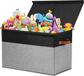 Large Toy Storage Box with Lid, Toy Chest Bin Boxes Basket with Dividers | Sturdy Toy Organizer Bin for Kids, Boys, Girls, Nursery, Living Room, Bedroom, Playroom 25"x13" x16"(Black and Grey) by Gowee