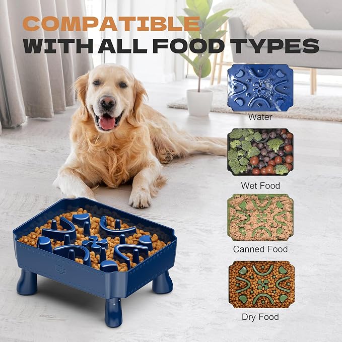 UPSKY Slow Feeder Dog Bowl with Raised Design for Healthy Eating Blue | Raised Slow Feeder Dog Bowls, Slow Dog Feeder Bowl with Anti-Choking Maze Puzzle for Small & Medium Breeds, 2-6 Cups Capacity - Image 7