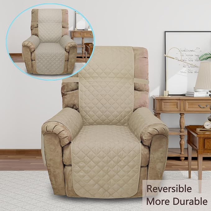 Reversible Chair Covers for Recliner Oversized, Sand/Beige | Recliner Oversized Covers for Living Room with Elastic Straps, Water Repellent, Chair Protectors Covers for Dogs - Image 2