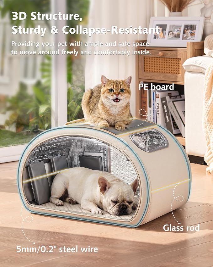 Pecute Cooling Dog House,with Cooling Mat for Small Dogs,Cat Bed,L,Cream | 6 Ice Packs for Cooler,Aluminum Film Insulation System,Breathable, Cool, Safe, and Sturdy AC Room for Cats in Hot Summer Days - Image 5