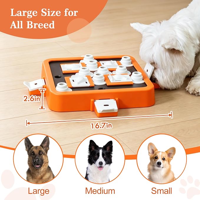 Aluckmao Dog Puzzle Toy Large - Adjustable Levels Food Treat Feeder Game | Beginner to Advanced Difficulty, Brain Stimulation Mental Enrichment, Interactive Feeding, for All Breeds, Orange - Image 7