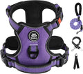 IVY&LANE No Pull Dog Harness for Large Dogs, Dog Vest Harness with Leash, Safety Belt and Storage Strap, Fully Adjustable Harness, 360° Reflective Strip, Soft Handle (Purple, L) by IVYLANE