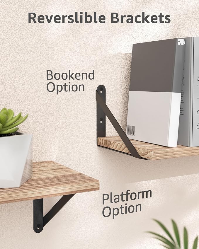 Wall Shelves 7.3" Deep Solid Paulownia Wood (Light Brown, Set of 4) | 15mm Thick, Wider & Longer & Stronger, Easy to Install, Floating Bookshelves, For Bathroom Bedroom, Office Storage Organizer - Image 5
