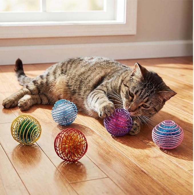 Jecery 5 Pcs Cat Toys Spring,Glitter Balls,Multicolor | Interactive Metal Cat Toy, Stretchable Rolling Ball, for Indoor Cats, Colorful Playful Coils, Kitten Pet Supplies - Image 5