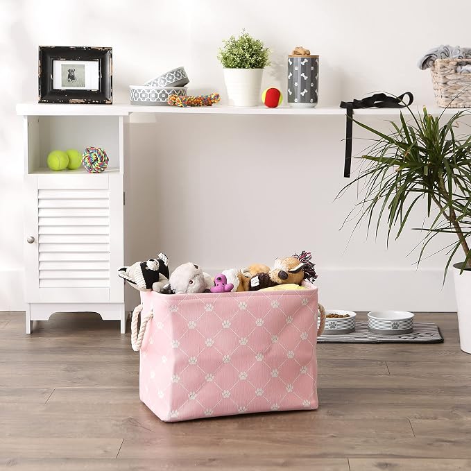 Bone Dry Pet Storage Paw and Bone, Trellis Collection, Medium Rectangle, 16x10x12, Pink - Image 4