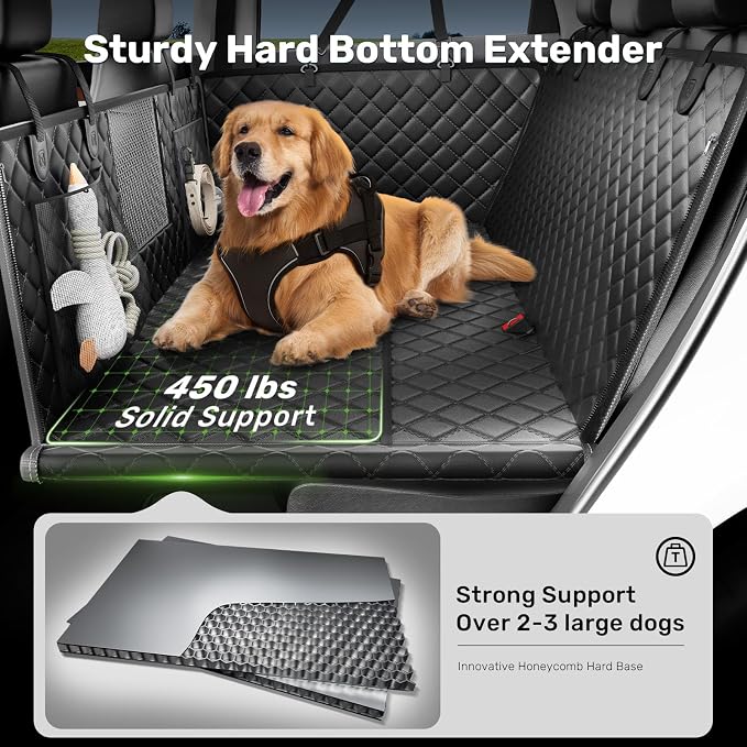 Zanch 2025 Upgraded Dog Car Seat Cover, 450 lbs Heavy Duty Hard Bottom, Waterproof & Anti-Scratch Back Seat Protector, Nonslip Pet Hammock Extender for Mid SUVs, Trucks, Standard-Black - Image 3