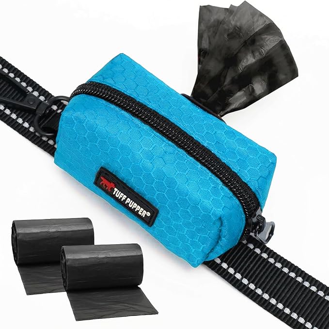 Tuff Pupper Dog Poop Bag Holder | Works with Any Dog Leash | Zippered Waste Bag Dispenser | Waterproof with Rust-Proof Clip | Convenient Lightweight Design | Includes 2 Rolls of Leak-Proof Bags by TuffPupper
