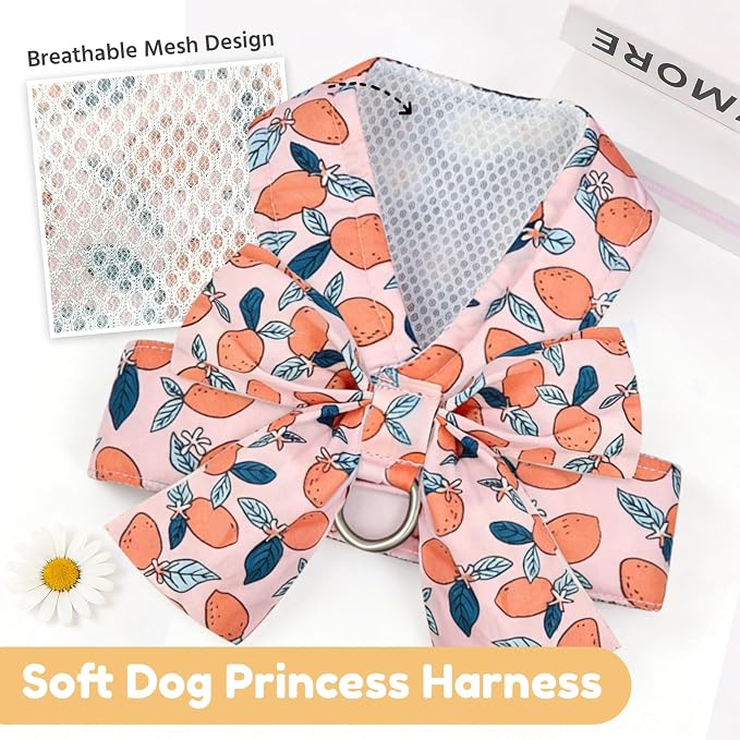 BAEJMJK Dog Harness and Leash Set with Bow Knot No Pull Pet Floral Harness with D-Ring Soft Mesh Dog Harness Vest Set Escape Proof Princess Puppy Harness for Small Girl Dogs Cats（Orange L） - Image 5