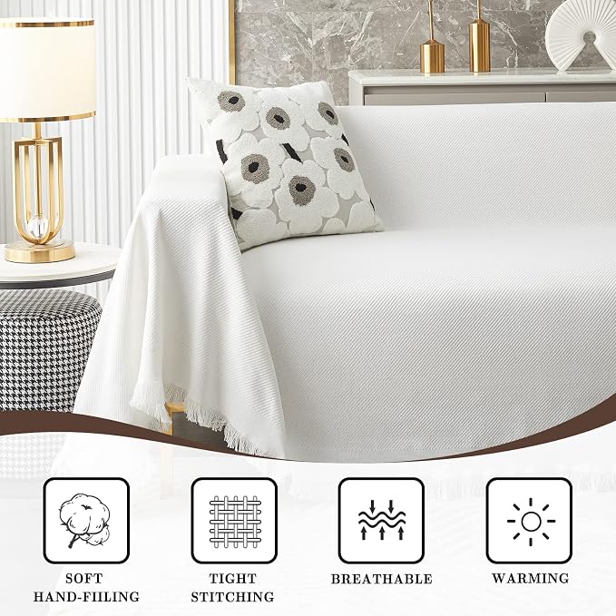 MYSKY HOME Geometrical Sofa Covers, Sectional Couch Covers for 2 Cushion Couch Couch Cover Living Room Sofa Throws Sofa Slipcovers for Pets, Kids (Large, 71" x 102", White) - Image 4