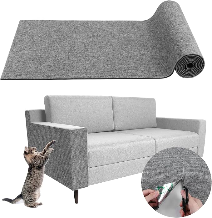 LSGCQ Cat Scratch Mat Self Adhesive Cat Scratch Furniture Protector | Self Adhesive Cat Scratching Mat Replacement for Cat Tree Post Couch Wall Furniture Protector (78.7" x 15.8", Light Gray) by LSGCQ
