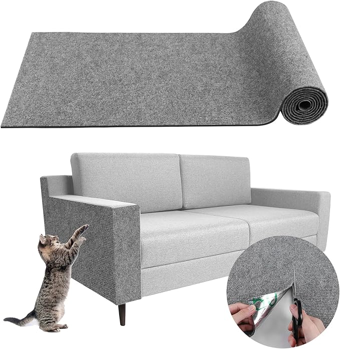LSGCQ Cat Scratch Mat Self Adhesive Cat Scratch Furniture Protector | Self Adhesive Cat Scratching Mat Replacement for Cat Tree Post Couch Wall Furniture Protector (118" x 15.8", Light Gray) by LSGCQ