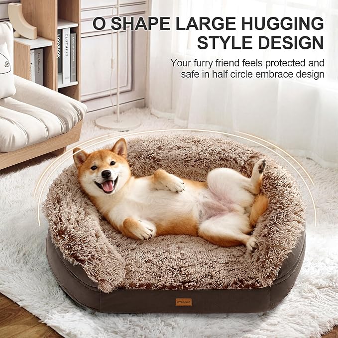 iweepet Fluffy Orthopedic Dog Beds for Large & Extra Large Dogs, 44" Dog Sofa Bed with Supportive 28D Egg-Crate Foam, Removable Washable Cover, Waterproof Lining, for Puppy,Senior,Sick,Brown - Image 2