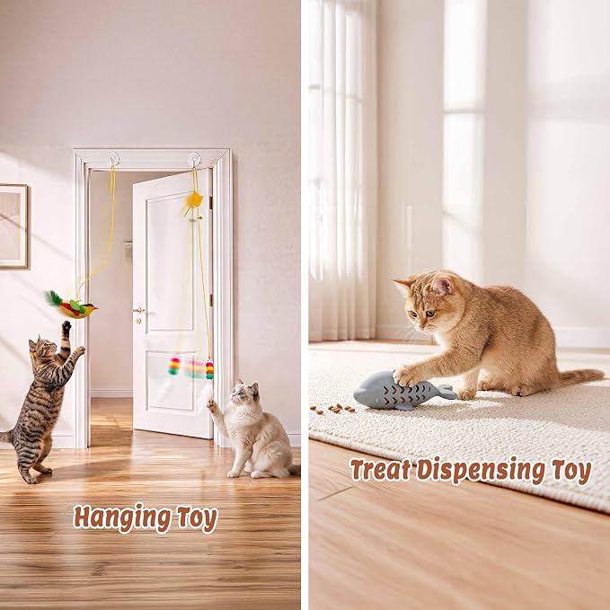 21 Pcs Interactive Cat Toys for Indoor Cats, Cat Puzzle Box with Rechargeable Automatic Ball, Hanging Toy, Plush Mice and Balls 3-in-1 Kitten Toys for Indoor Bored Kittens - Image 7