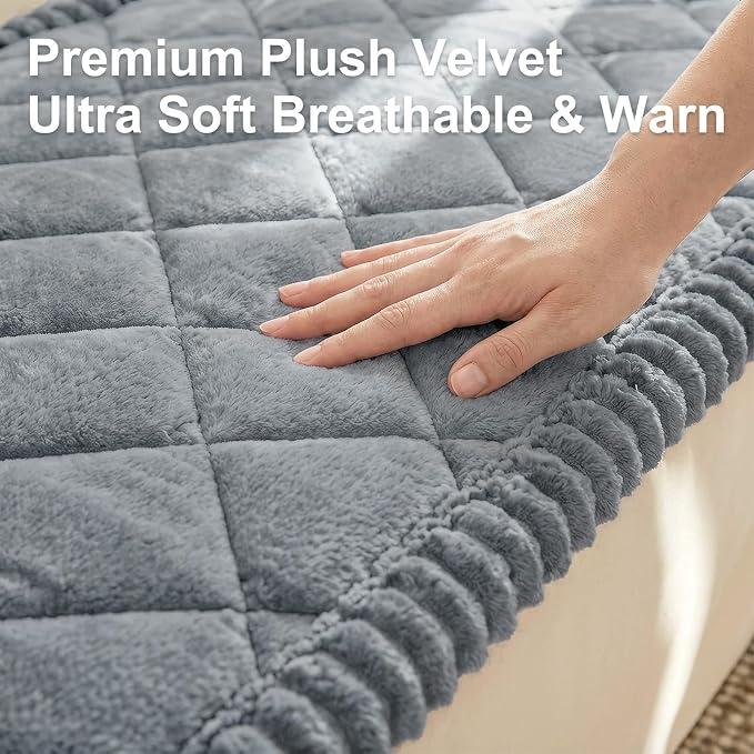 Smiry Non Slip Couch Cover for Dogs, Fuzzy Plush Pet Sofa Protector | Washable Furniture Cover for Large Dogs & Cats, Scratch & Dirt Resistant, Covers Backrest & Armrest, Grey, 27.6"x27.6" - Image 5