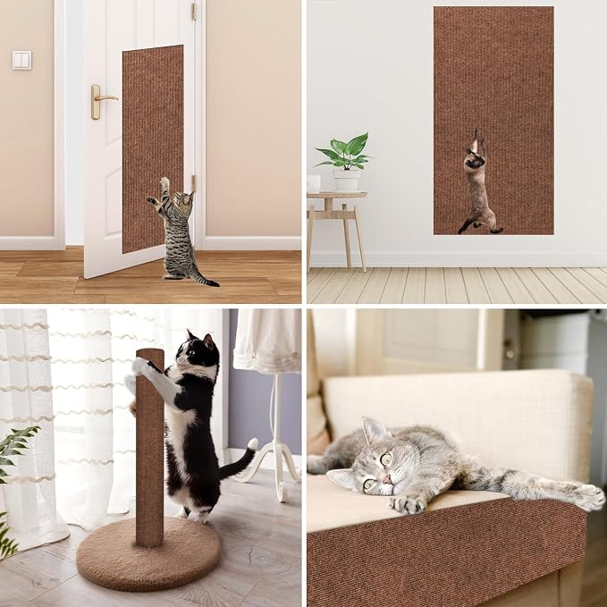 Trimmable Cat Scratcher Mat, Self-Adhesive Cat Scratching Carpet Pad Replacement for Cat Tree Shelves, Steps and Posts, DIY Cat Scratch Couch Furniture Protector (Brow, 39.4"x15.8") - Image 5