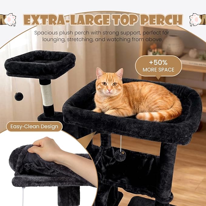 Sha Cerlin 87 in Multi-Level Tall Cat Tree Tower for Large Cats/Extra Wide Feline Activity Center/Sisal Scratching Posts/Wide Base/Cozy Plush Perches/Baskets/Hammocks/Toy Balls/Dark Grey - Image 4