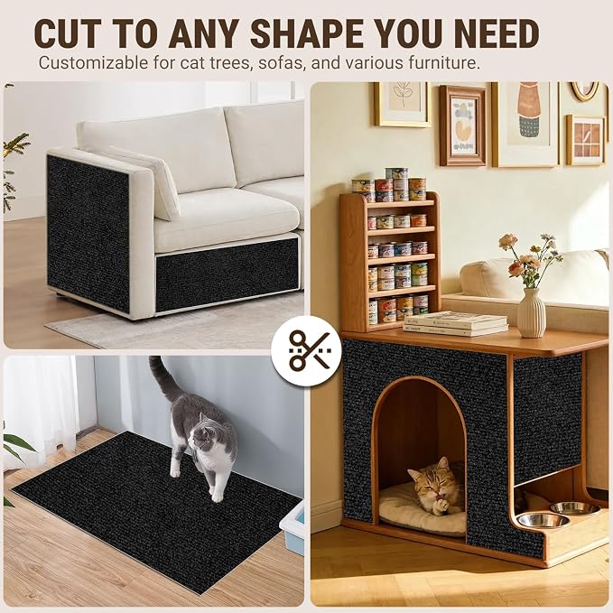 Cat Scratch Couch Furniture Protector,Trimmable Self-Adhesive Cats Claws Scratch Pads, Sisal DIY Climbing Couch Protector for Scratch Post Cat Tree Replacement Indoor(Black, 78.7"x15.8") - Image 4