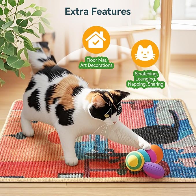 3-in-1 Sisal Cat Scratcher Mat 23.6x15.7 – Durable Scratch Rug Use for Floor & Wall with Adhesive Tape, Protects Couch, Carpet & Furniture, Anti-Slip, Pet-Safe for Indoor/Outdoor Cats, Pink Romance - Image 7