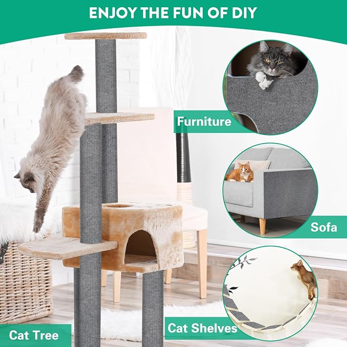 Trimmable Cat Scratcher Mat, 39.4"x15.8" Self-Adhesive Cat Scratching Carpet Pad Replacement for Cat Tree Shelves, Steps and Posts, DIY Cat Scratch Couch Furniture Protector - Image 7