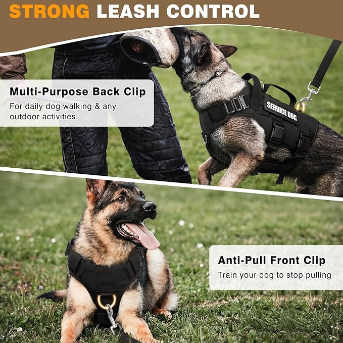 Service Dog Vest Harness for Large Dog, Tactical Working MOLLE Vest with 10 Pet Patches, No Pull Heavy Duty Harness for Training Walking - Image 4