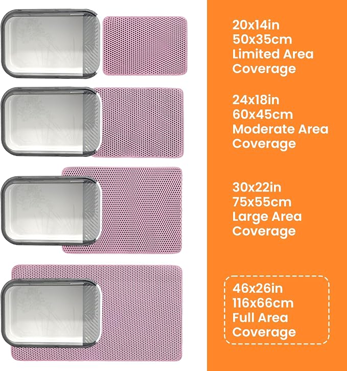 Extra Large Cat Litter Mat XXL, Double Layer Honeycomb, Pink | 46x26”, Reduces Litter Tracking, Easy to Clean, Waterproof, Non-Slip, Soft on Paws, Scratch Resistant, XXL - Image 9
