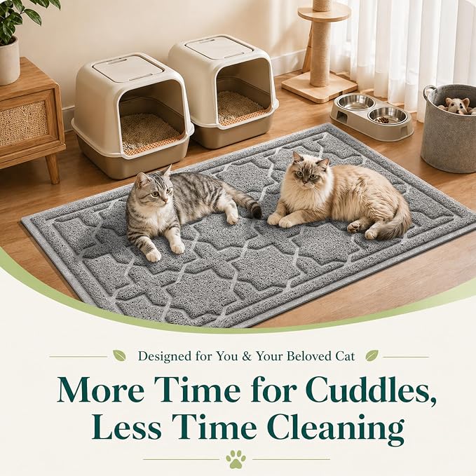 Yimobra Cat Litter Mat, Easy Clean Trapping PVC Mat, 35.4" x 23.6", Waterproof Backing, Non Slip Bottom, Scatter Control Pad for Litter Box, Dark Grey - Image 7