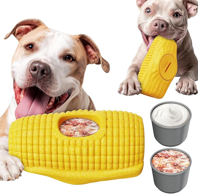 Dog Frozen Treat Toy to Keep Them Busy - Dog Chew Toy for Medium/Large Dogs | Heavy Duty Indestructible Toy for Aggressive Chewer,Interactive Fillable Lick Toy-Food Grade-Easy Clean-Reduce Anxiety-Yellow by Mankoda
