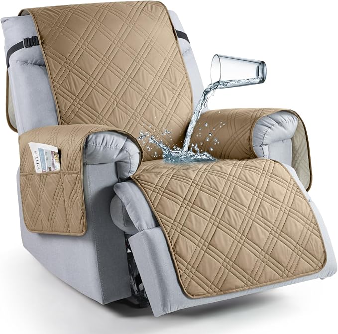 TAOCOCO Waterproof Recliner Chair Cover, Non Slip Oversized Recliner Covers for Recliner Chair with Pocket, Reclining Chair Cover Furniture Protector for Kids, Dogs(28'', Camel) by TAOCOCO