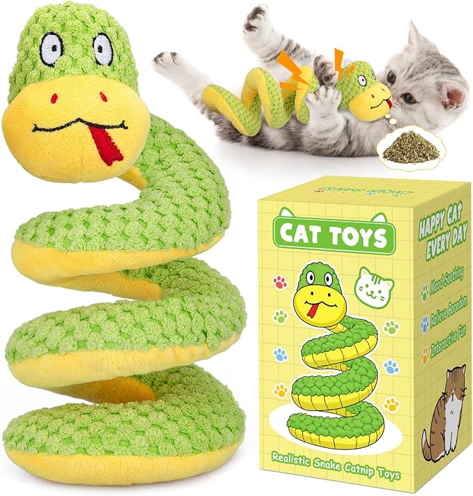 Retro Shaw 11"Snake Cat Toys Catnip Interactive Toy for Indoor Cats Kittens | Crinkle Sound Teething Chew Cleaning Cat Nip Kitty Kicker Soft Stuffed Plush Boredom Relief Spring-Loaded Bite-Resistant by RetroShaw