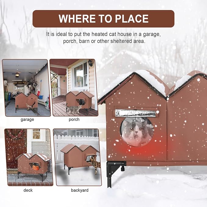 Heated Cat House for Outside Winter, Large Heated Outdoor Cat House Weatherproof, Elevated Bed, Escape Door, Insulated Outdoor Cat Shelter with Heater for Multiple Cats Feral Stray Kitty, Easy Setup - Image 6