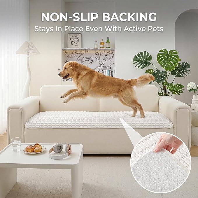 Foxdecor Couch Cover for Dogs Sofa Covers Non Slip Couch Pad Pet Friendly | Pet Couch Covers Washable Sofa Protector, Furniture Cover Couch Seat Protector for Living Room, Snow White 32x53 Inch - Image 4