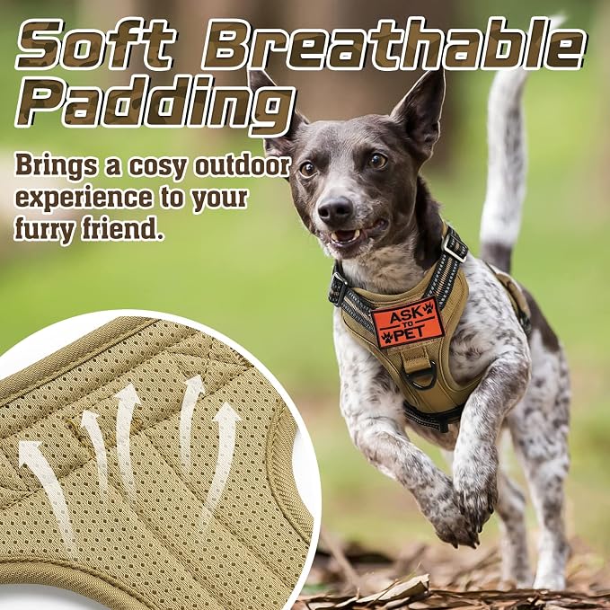 rabbitgoo Tactical Dog Harness for Large, No Pull Military Service Vest | Molle & Handle, Heavy Duty, Adjustable, Reflective Straps, Easy Control for Training Walking, Brown, Large - Image 5