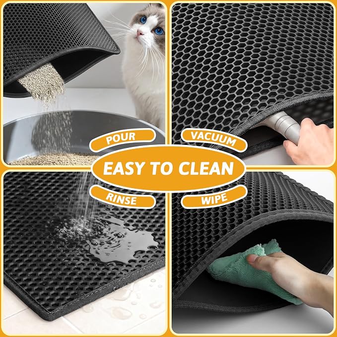 Pieviev Litter Mat, Double-Layer Waterproof Trapping Mat, 36" x 30" Black | Honeycomb Design Catches Scattered Particles to Stop Tracking, Urineproof Base Protects Floors, Easy to Clean - Image 6