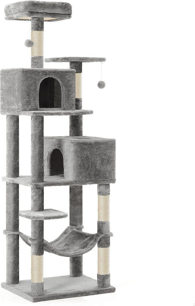 Feandrea Cat Tree, 73.2-Inch Cat Tower, Multi-Level Condo, Light Gray | with 5 Scratching Posts, 2 Perches, 2 Caves, Hammock, 2 Pompoms for Indoor Cats, Easy to Assemble, UPCT191W01 by FeandreabySONGMICSHOME