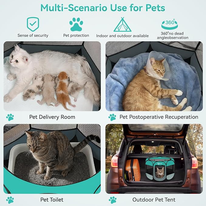 Siedihit Playpen for Small Dog Cat, Dogs Tent Crate Cage Indoor/Outdoor | Portable Pop Up Dog Kennel with Carrying Bag for Rabbits(Green, Small) - Image 4