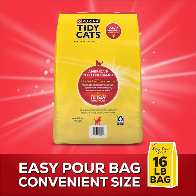 Purina Tidy Cats 24/7 Performance Clumping Cat Litter, 16 lb Bag | Clean Linen scent with 24/7 slow-release deodorizer in a smaller, easy-pour size - Image 8