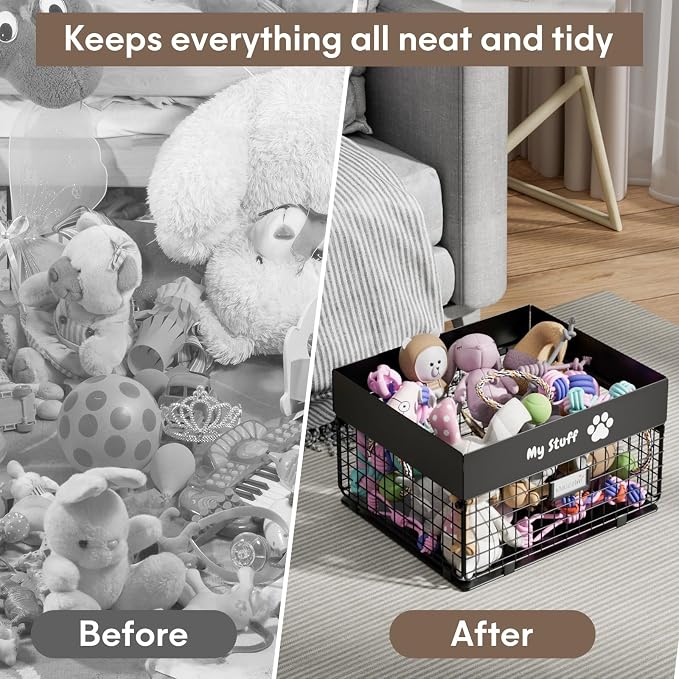 qeerable Dog Toy Basket - Metal Large Dog Toy Box for Small Dog - Dog Toy Storage Bin for Pet - Personalized Large Dog Toy Basket for Puppy and Pet- Dog Toy Organizer Holder Boxes for Living Room - Image 3