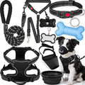 No Pull Dog Harness Adjustable Collar & Leash Set - Dog Halter Harnesses Collapsible Bowls & Poop Bag Dispenser Muzzle ID Tags Toys Fits Small Medium Large Dogs (Black-M) by Unknown