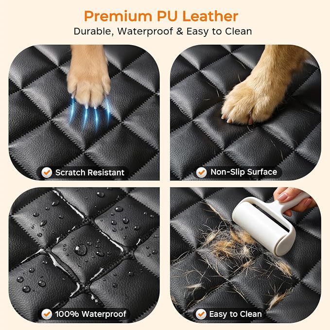 URPOWER Dog Car Seat Cover for Back Seat, Waterproof PU Leather | Non-Slip, Scratch-Resistant Rear Bench Seat Protector for Dogs, Easy to Clean, for Full-Size SUVs & Pickup Trucks - Image 4