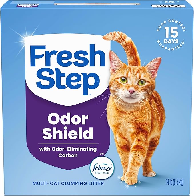 Fresh Step Odor Shield Multi Cat Clumping Cat Litter, 14 lb. | Febreze Freshness, Odor Shield with Ammonia Block Technology, Low Dust, Compatible with Most Automatic Litter Boxes by FreshStep