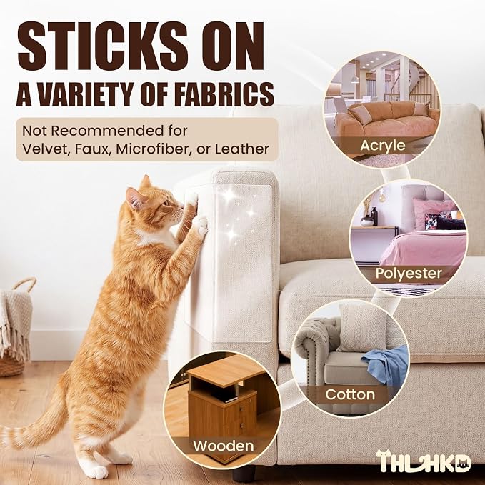 THLHKD Cat Scratch Furniture Protector, 18PCS Single Sided Couch Protectors Tape from Cats Claws Scratching, Thicken Clear Sheets Proof Clawing Sofa Corner Protection Cover Anti Scratch for Furniture - Image 2