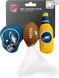 BEST PLUSH CAT TOY NFL PHILADELPHIA EAGLES Complete Set of 3 piece Cat Toys filled with Fresh Catnip. Includes: 1 Helmet Cat Toy, 1 Football Cat Toy with Feathers & 1 Beer Bottle. Beautiful Team LOGOS by PETSFIRST