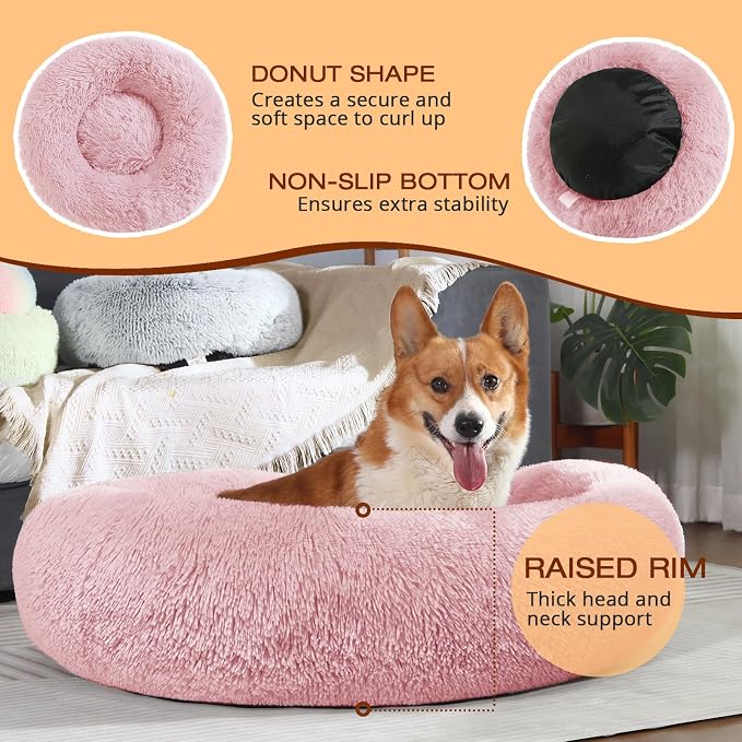 JOLLYVOGUE Dog & Cat Bed, Calming Anti-Anxiety Pet Bed for Small Dogs, Fluffy Donut Cushion for Small and Medium Pets (20") - Image 4