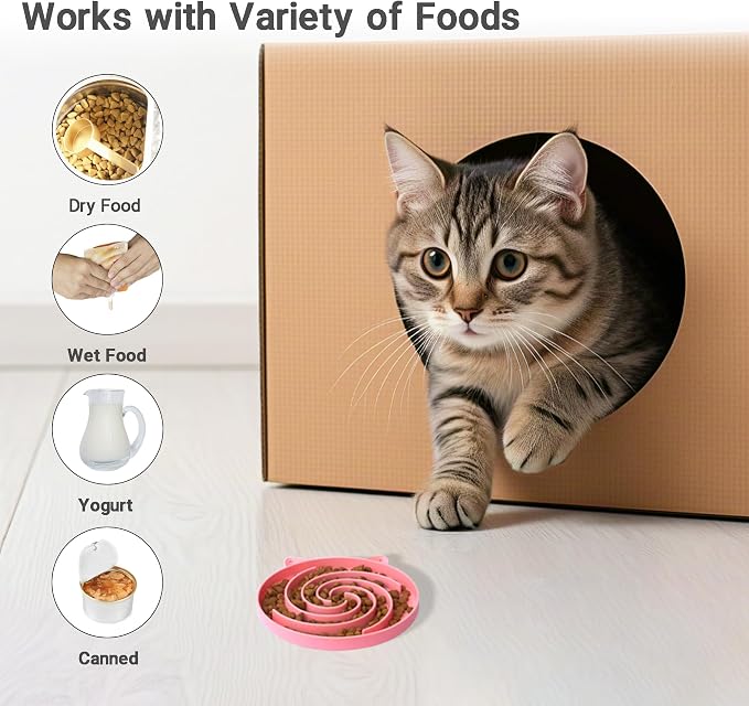Bifeaw Slow Feeder Cat Bowl, Easy to Clean Silicone Bowl, Ideal for Dry and Wet Food (Purple and Pink) - Image 3