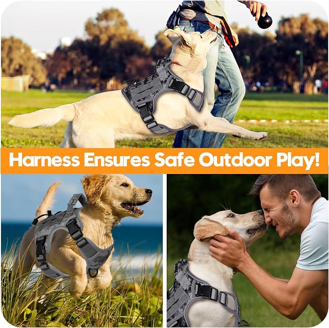 Heavy-Duty Tactical Dog Harness for Large Dogs, No Pull Adjustable Reflective Pet Vest with Molle System, K9 Military-Grade Control for Service Training, Outdoor & 10+ Breeds, Gray Camo, Medium - Image 6