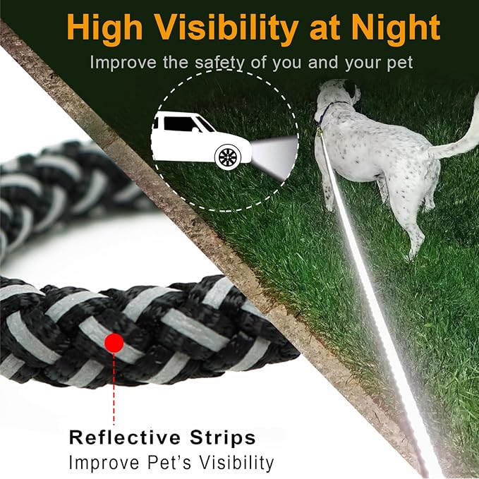 Reflective Dog Leash 2/3/4/6/10ft Braided 1/2" Strong Nylon Rope | 3ft Black Dog Leash for Large Medium Small Dogs Walking Training Leads - Image 3