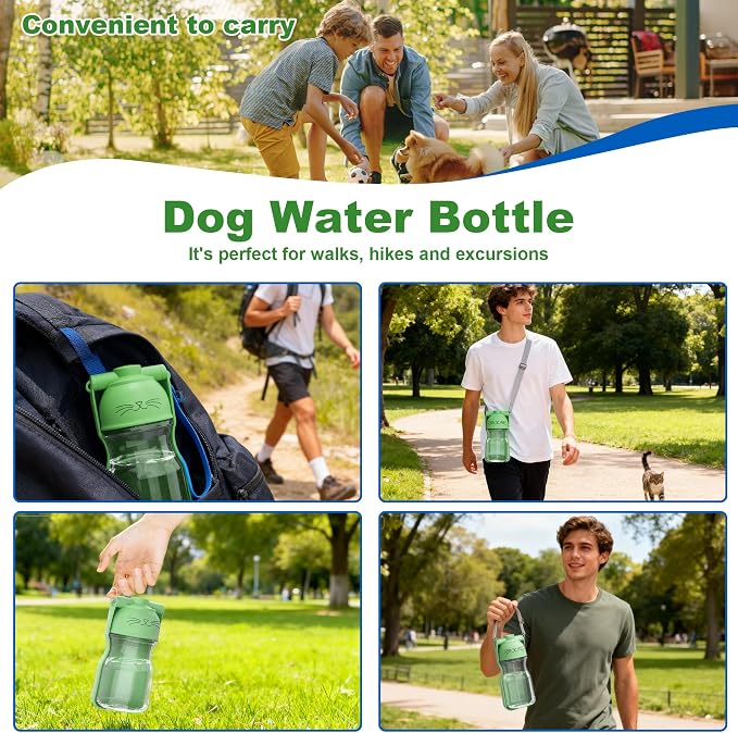 Amerisun Dog Water Bottle, 16.9 OZ Collapsible Leak-Proof Pet Water Bowl | Collapsible Water Bottle,Suitable for Dog, Cat, Puppy, Guinea Pig, Hamster & Bunny. Ideal for Walking, Hiking (A012B-Green) - Image 5