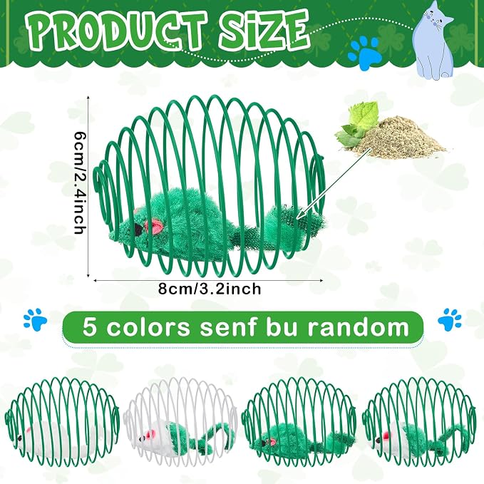 Jecery 5 Pcs Cat Toys Spring,Mouse,Green | Interactive Metal Cat Toy, Stretchable Rolling Ball, for Indoor Cats, Colorful Playful Coils, Kitten Pet Supplies - Image 2