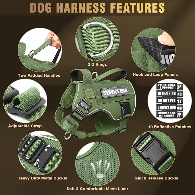 Tactical Dog Harness for Large Dog, Heavy Duty Service Dog MOLLE Vest with 10 Pet Patches, No Pull Military Working Vest for Training Hunting Walking - Image 5